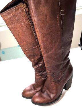 Steve Madden Brown Leather Knee-High Block Heel Boots
